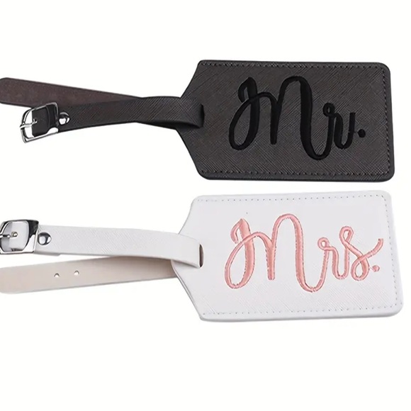 NEW| 2Pcs Premium Embroidered Personalized Wedding Luggage Tag Set Mr & Mrs - Picture 4 of 8